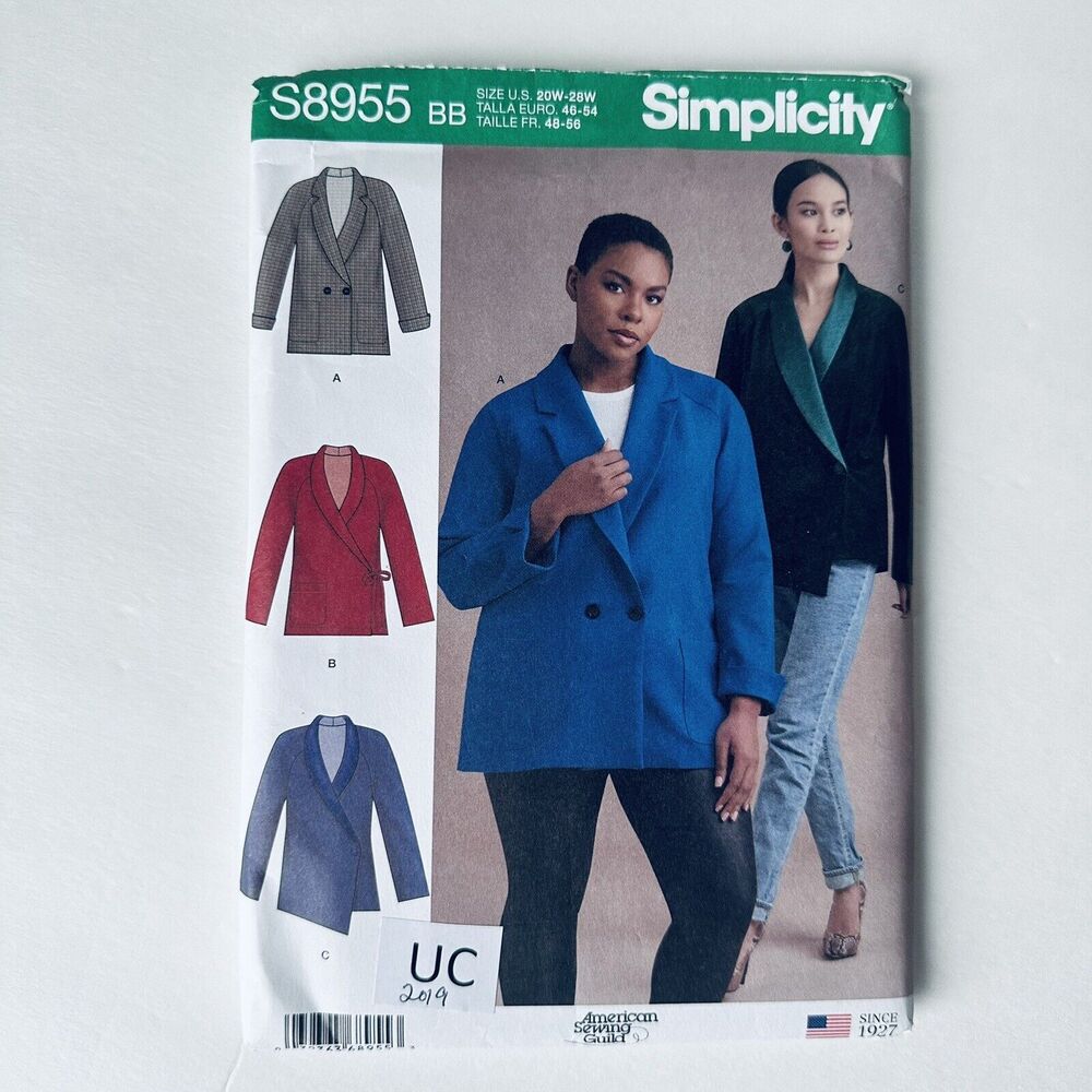 Simplicity 8955 Raglan Sleeve Jacket Side Tie or Button  PLUS SIZE 20W-28W UNCUT